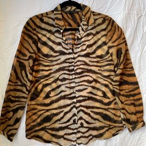 Zara Tiger Print Button Down Chiffon Shirt